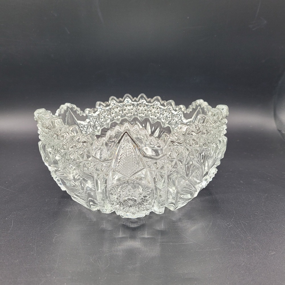 VTG LE Smith Comet In The Stars Clear Glass Serving Bowl 7.5" Sawtooth Edge